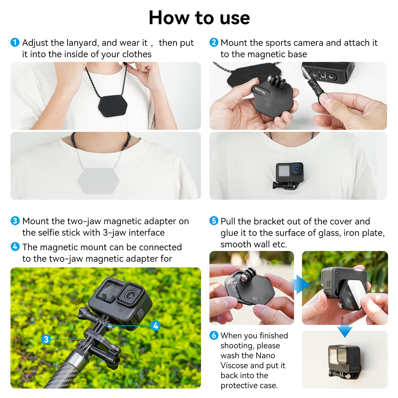 Telesin Magnetic Chest Mount With Neck Strap + Phone Holder + Magnet Tripod Quick Release Base For Gopro Max 12 11 10 Insta360 Dji Action Accessories